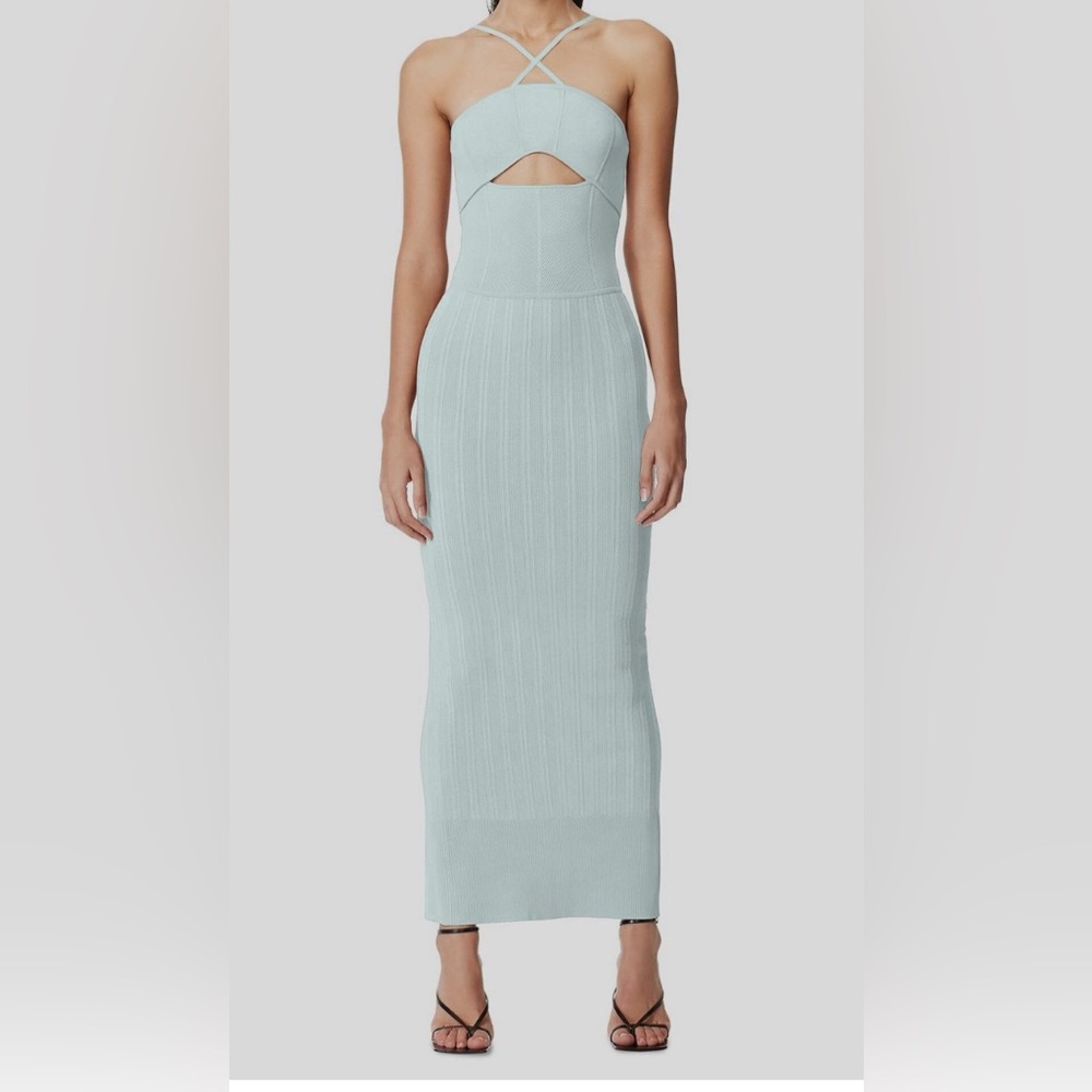 Herve Leger Blue Sleeveless Cutout Halter Neck Maxi NWT